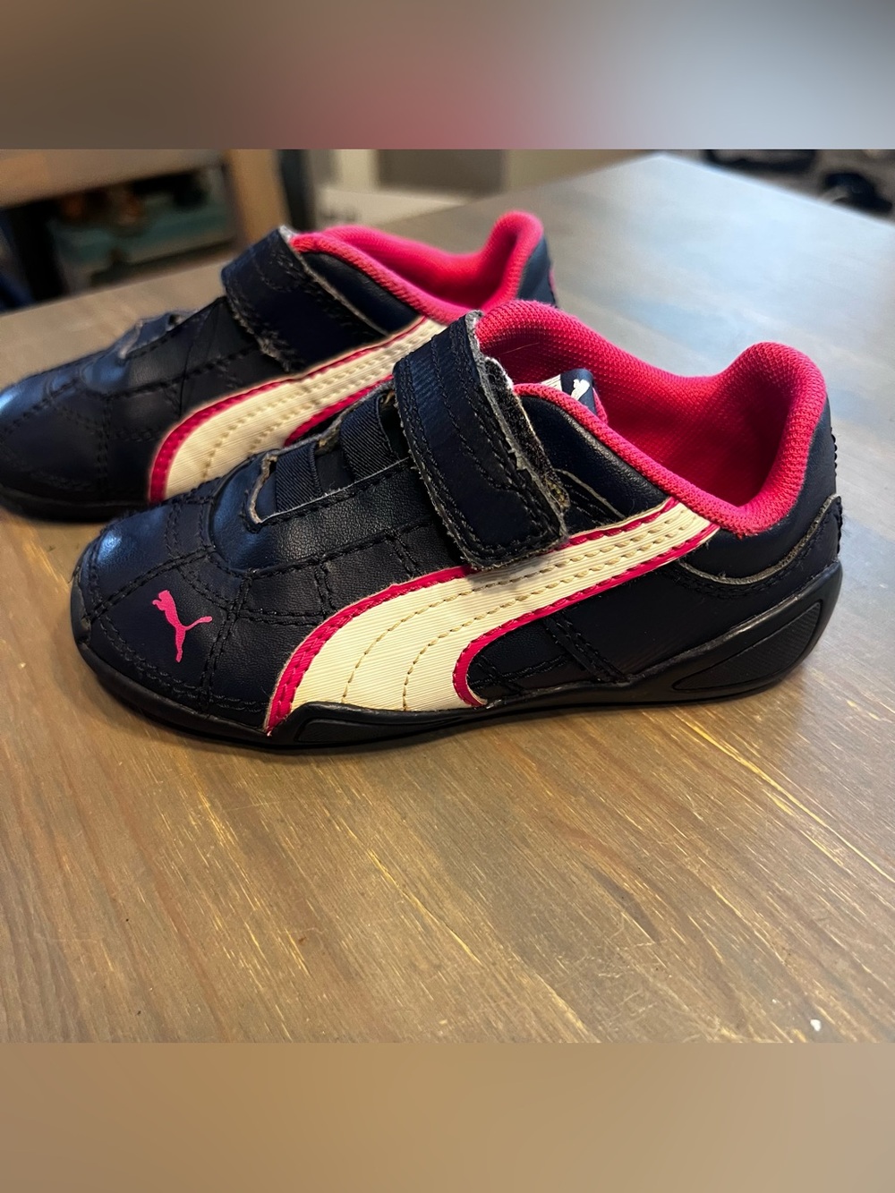 Puma Drift Cat Toddler Girls Size 8 Navy Pink Hook & Loop Sneakers Shoes EU 24